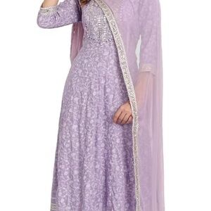 Hot Cotton Purple Long Sleeve Scoop Neck Wedding Gown